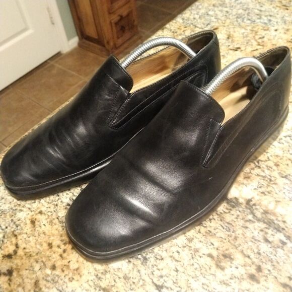 Bally Soft Italy Black Leather Slip-On Plain Toe Loafers Mens 8 - Picture 4 of 12